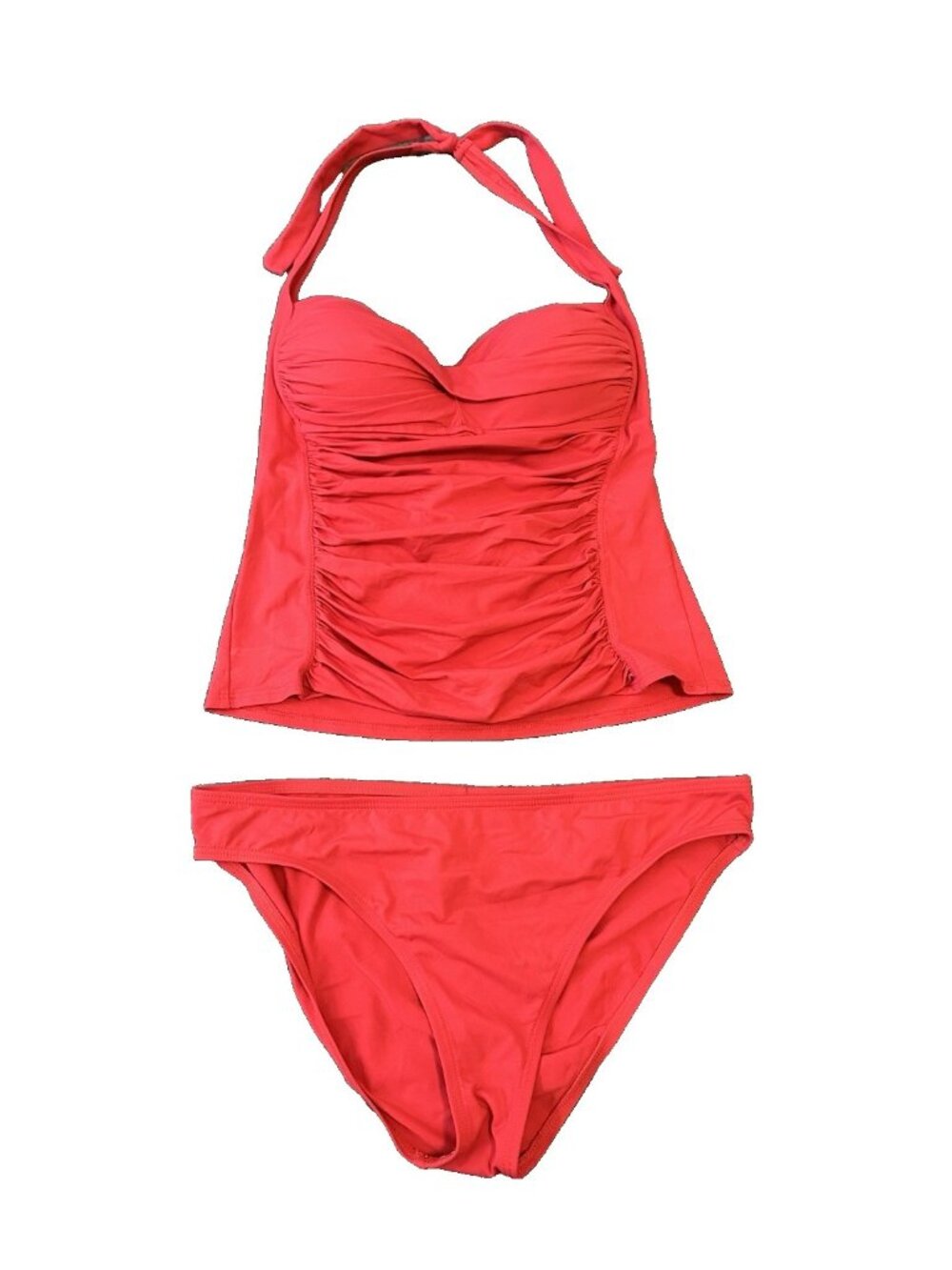 La Blanca Red Ruched Halter Tankini Swimsuit Set Womens 12 Tummy Control Classic